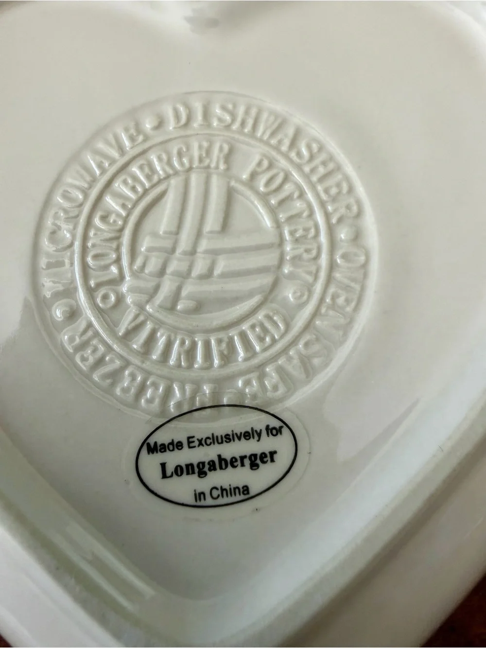 Longaberger Pottery Heart Bowl White Ceramic Glossy Basket Weave USA 8.75”